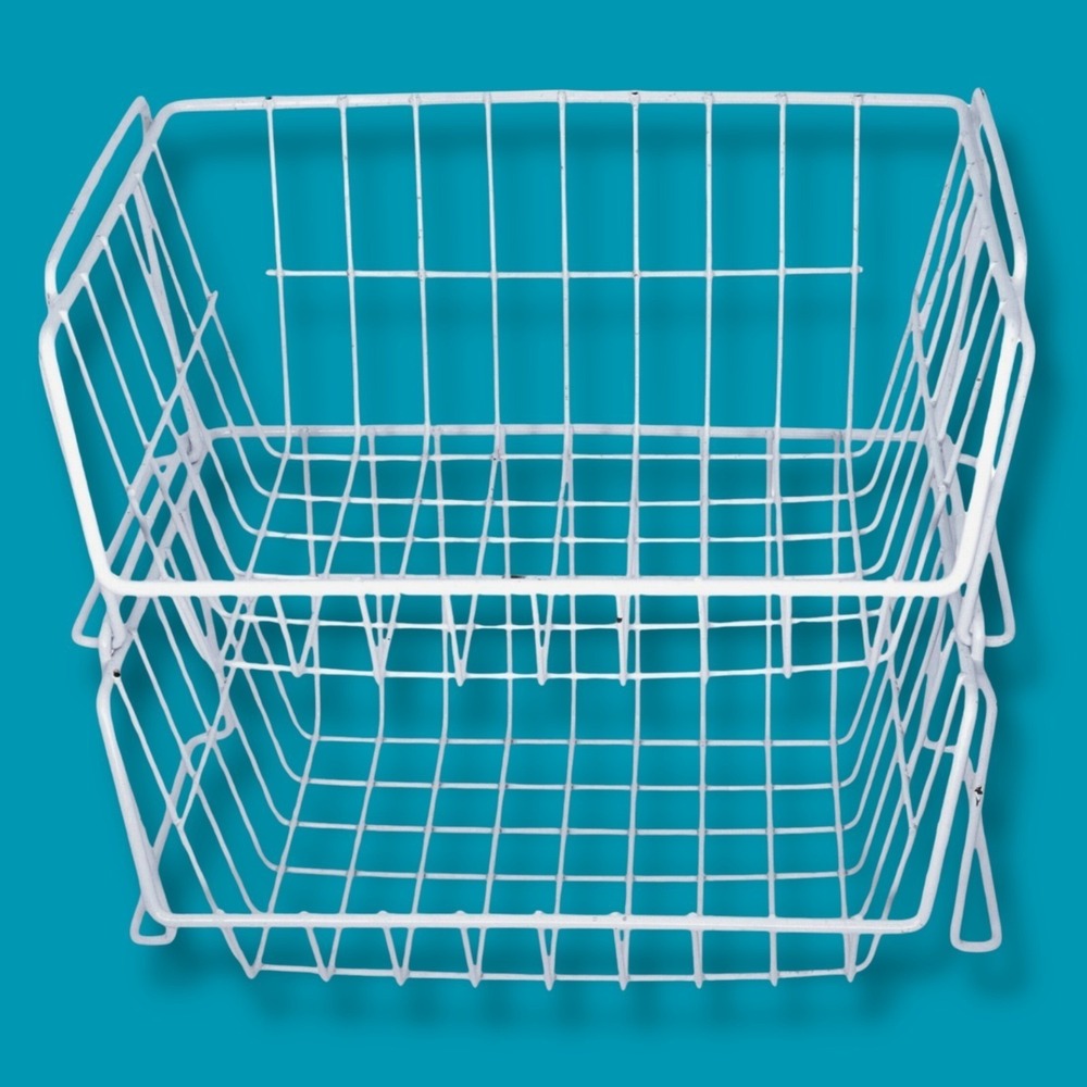 White Wire‎ Stacking Baskets Set 2 Heavy Duty Metal Storage Organizer 18x13x8in